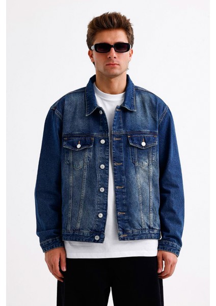 Erkek Mavi Kot Ceket Oversize