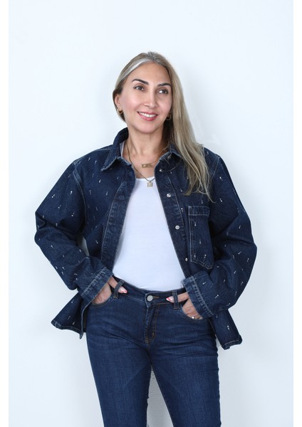 Denim Taşlı Gömlek