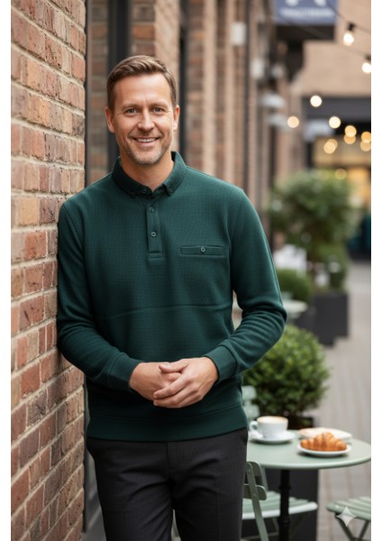 Erkek Kışlık Kazak Polo Yaka Oxford Fleto Cepli Dokulu Rahat Kesim Tam Kalıp fırsatları