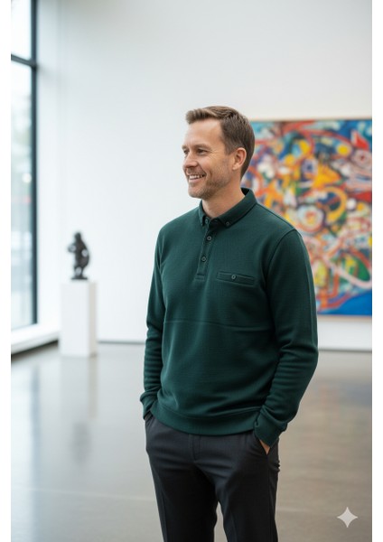 Erkek Kışlık Kazak Polo Yaka Oxford Fleto Cepli Dokulu Rahat Kesim Tam Kalıp indirimleri