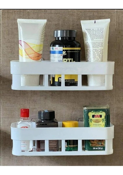 2 Adet Yapışkanlı Plastik Raf, Delme Vida Gerektirmeyen Banyo Duş Şampuan Mutfak Baharat Rafı Beyaz fırsatları