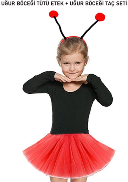 Resveq Gösteriler Için Kırmızı Uğur Böceği Tütü Etek ve Kırmızı Uğur Böceği Taç Seti