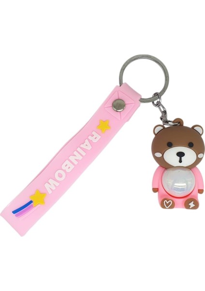 Figürlü ve Işıklı Silikon Anahtarlık - Ayıcık - Pembe