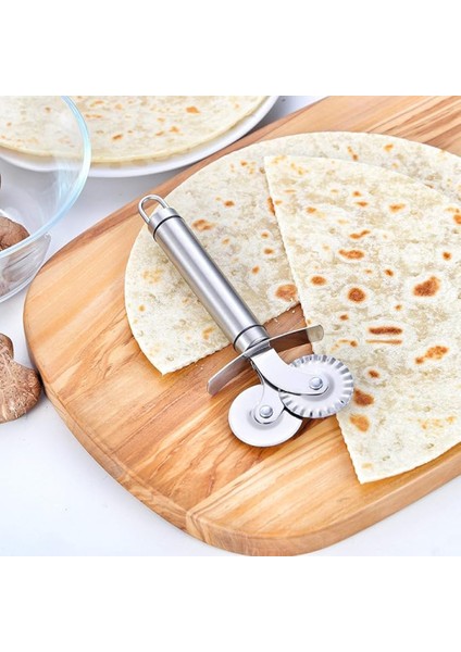 Çift Başlıklı Pizza Hamur Bıçağı Paslanmaz Çelik, 2'li Hamur Kesici, Pizza Dilimleyici Mutfak Bıçağı fiyatları