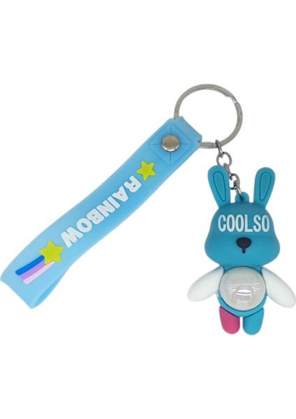 Figürlü ve Işıklı Silikon Anahtarlık - Tavşan - Açık Mavi