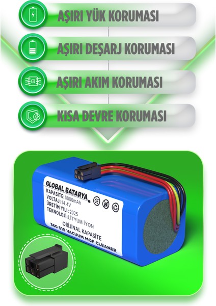 360 S10 Vacuum Mop Cleaner Uyumlu Robot Süpürge Bataryası 14.4V 5000MAH Li-Ion Pil (Orijinal Kapasite) fiyatları