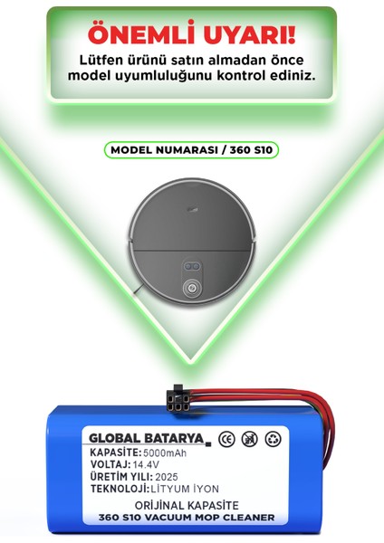 360 S10 Vacuum Mop Cleaner Uyumlu Robot Süpürge Bataryası 14.4V 5000MAH Li-Ion Pil (Orijinal Kapasite) indirimleri