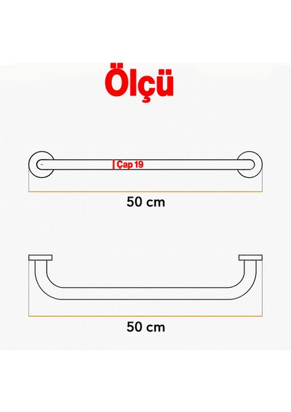 Tutunma Barı 19 Çap 50 cm Paslanmaz Metal Krom Duvar Tipi Banyo ve Wc Destek Tutamağı fiyatları