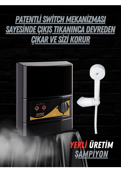 Champion Plus Elektrikli Şofben 8000W Göz Alıcı Parlak Siyah Rengiyle Türkiyede İlk modelleri