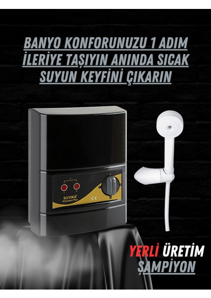 Champion Plus Elektrikli Şofben 8000W Göz Alıcı Parlak Siyah Rengiyle Türkiyede İlk fırsatları