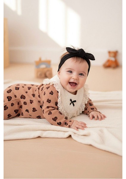 Leopar Kalp Desenli Kız Bebek tulum - Kahve fiyatları