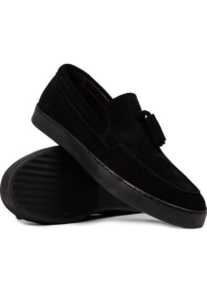 Erkek Hakiki Süet Siyah Püskül Detaylı Loafer - 01994MSYHC01 modelleri