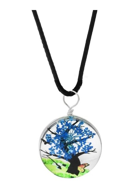El Yapımı, Kurutulmuş Çiçekli Yuvarlak Tasarım Epoksi Hayat Ağacı Kolye