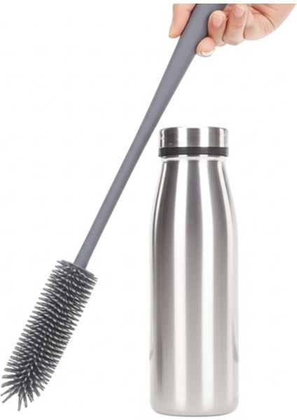 Silikon Uzun Saplı Kavanoz Yıkama Fırçası 360° Dönebilen Başlık