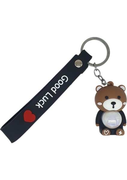 Figürlü ve Işıklı Silikon Anahtarlık - Ayıcık - Siyah