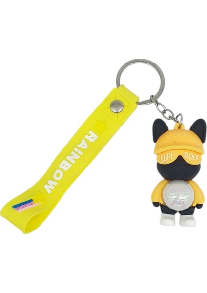 Figürlü ve Işıklı Silikon Anahtarlık - Supe Rock - Sarı