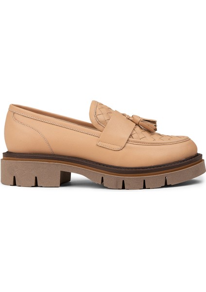 Kadın Bej Hakiki Deri Loafer Ayakkabı - F2267ZPDRE01
