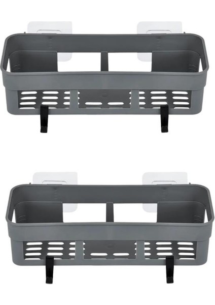 2 Adet Yapışkanlı Plastik Raf, Delme Vida Gerektirmeyen Banyo Duş Şampuan Mutfak Baharat Rafı Gri modelleri