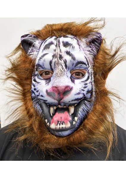 Resveq Kahverengi Saçlı Dişli Kurt Maskesi Köpek Maskesi Mega Peluş 12 No
