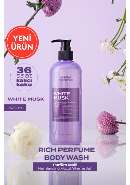 Parfüm Etkili Besleyici ve Nemlendirici Vücut Yıkama Jeli Kundal Rich Perfume Body Wash 500ML (White Musk)