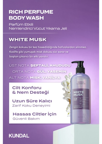 Parfüm Etkili Besleyici ve Nemlendirici Vücut Yıkama Jeli Kundal Rich Perfume Body Wash 500ML (White Musk) fiyatları