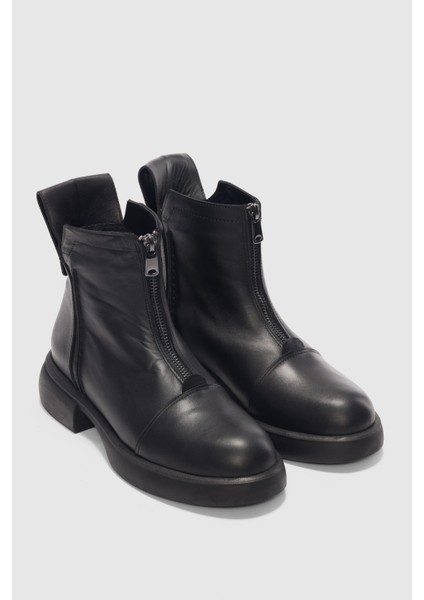 Belos Hakiki Deri Bağcık Detaylı Yandan Fermuarlı Kadın Bot- Siyah fırsatları