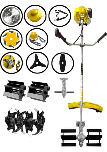 Profesyonel 9 Parça 2 Zamanlı Yan Tipi Benzinli Motorlu Tırpan Ot Çim Biçme Kesme Makinesi Çift Çapa