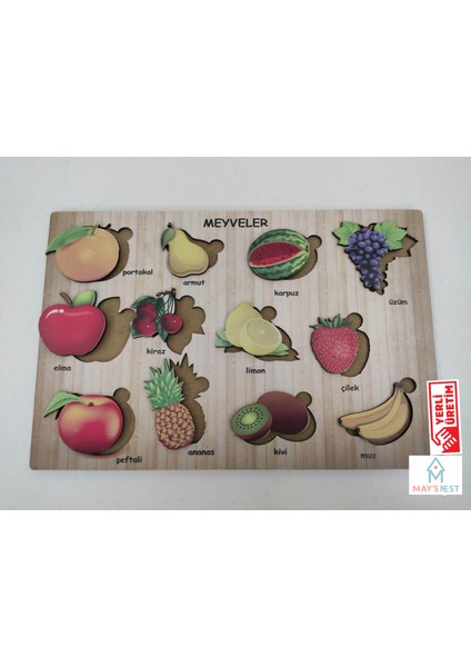 Eğitici ve Eğlenceli Ahşap Meyve Temalı Bul Tak Puzzle modelleri