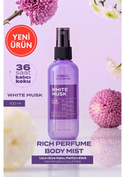 Parfüm Etkili, Nemlendirici Vücut Misti Kundal Rich Perfume Body Mist 100ML (White Musk)