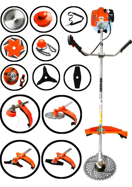 Profesyonel 7 Parça 2 Zamanlı Yan Tipi Benzinli Motorlu Tırpan Ot Çim Çayır Biçme Kesme Makinesi