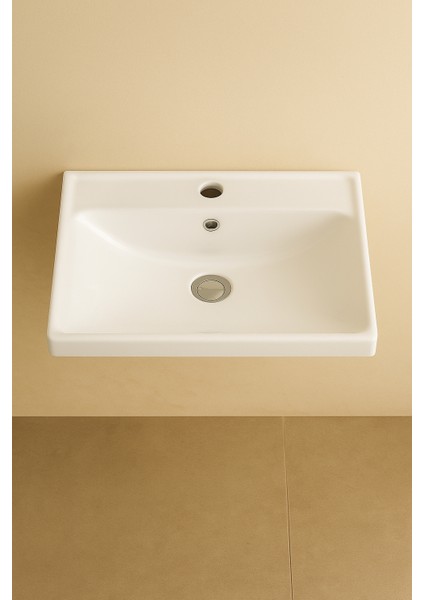 Luna 65 cm Camlı Üst Modül ve Seramik Lavabolu, Mdf Banyo Dolabı Takımı fırsatları