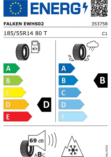 185/55 R14 Tl 80T Eurowınter HS02 Oto Kış Lastiği (Üretim YILI:2025) fiyatları