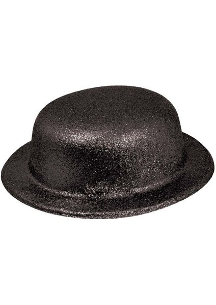 Resveq Siyah Renk Yuvarlak Simli Plastik Parti Şapkası