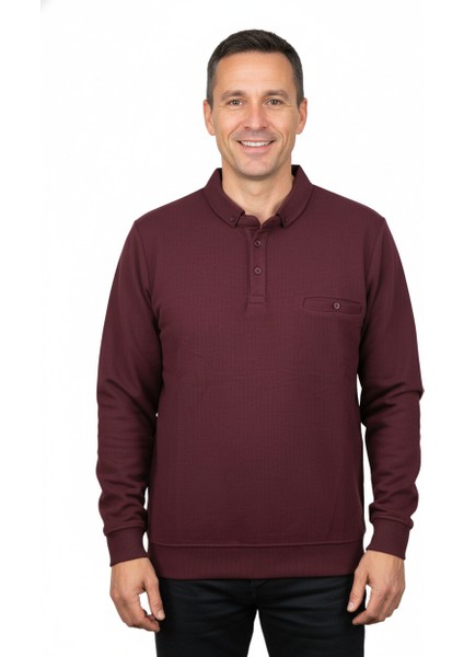 Erkek Kışlık Kazak Polo Yaka Oxford Fleto Cepli Dokulu Rahat Kesim Tam Kalıp