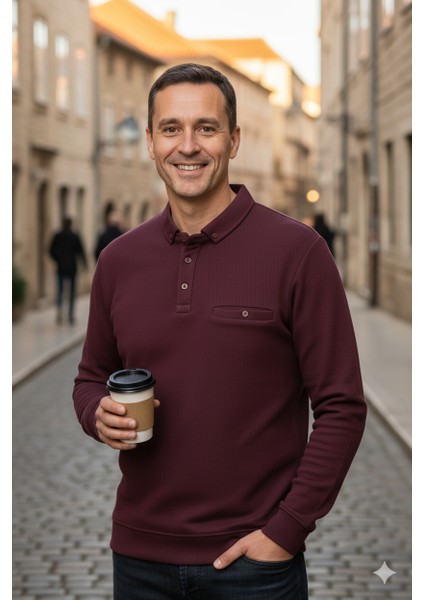 Erkek Kışlık Kazak Polo Yaka Oxford Fleto Cepli Dokulu Rahat Kesim Tam Kalıp fırsatları