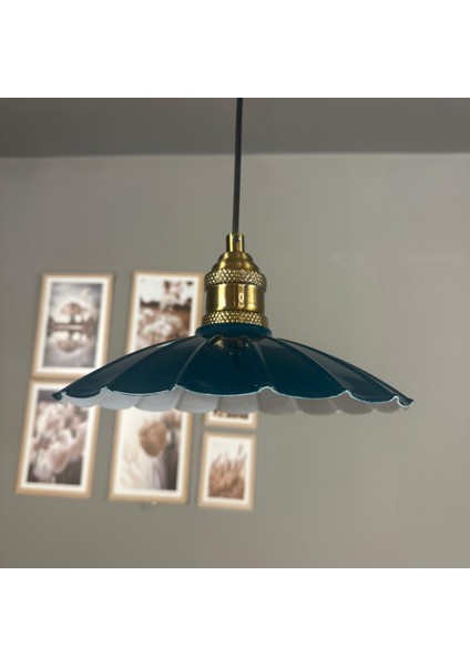 Risso Deniz Yeşili Metal Avize Tekli Lale Başlık Mutfak Modern Dekoratif Sarkıt Aydınlatma