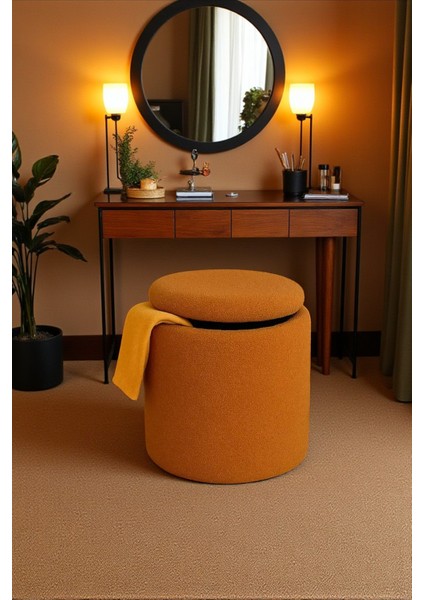 Brello Sandıklı Silindir Puf Bench – Teddy Kumaş Dekoratif Tasarım