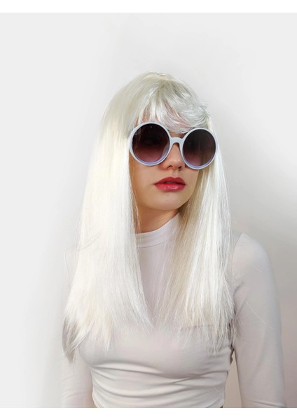 Resveq Beyaz Renk Uzun Düz Parti Peruğu