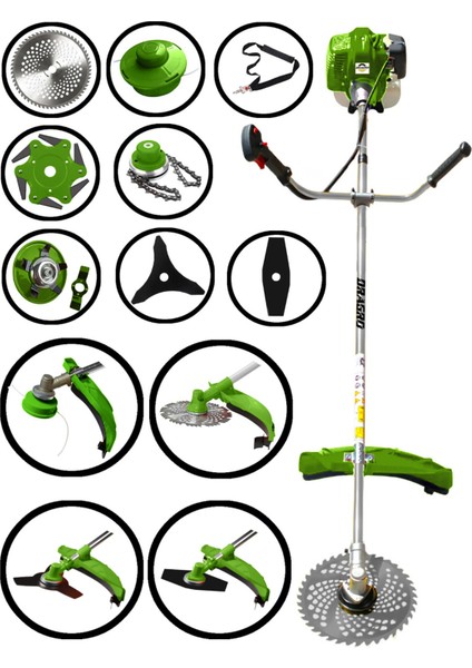 Profesyonel 7 Parça 2 Zamanlı Yan Tipi Benzinli Motorlu Tırpan Ot Çim Çayır Biçme Kesme Makinesi