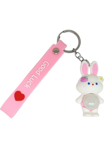 Figürlü ve Işıklı Silikon Anahtarlık - Tavşan - Pembe