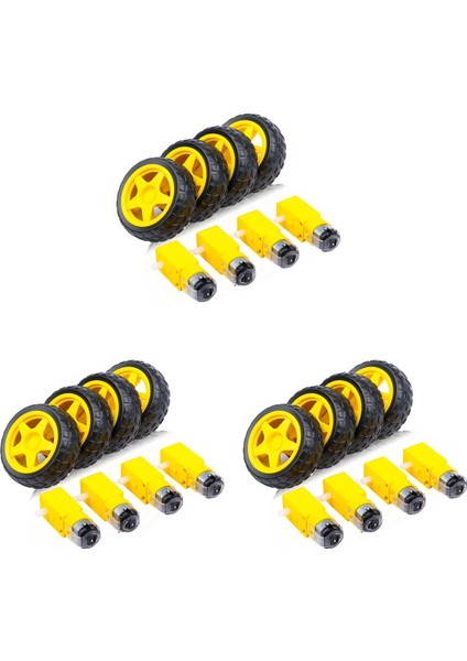 12PCS Dc Electric Motor + Plastik Tt Motor Lastik Çarkı Çift Şaft Dişli Motor Tt Şanzıman Motoru Arduino Akıllı Araba (Yurt Dışından)