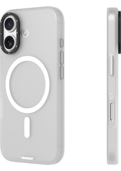 iPhone 17 Uyumlu Kılıf M-Safe Şarj Özellikli Youngkit Hidden Sand Serisi Kapak Beyaz