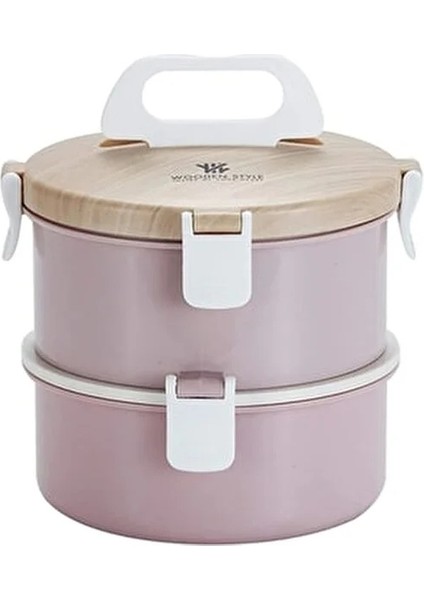 Yuvarlak Ahşap Desen Beslenme Çantası 1600 ml Gıda Sınıfı Güvenli Malzeme Pembe