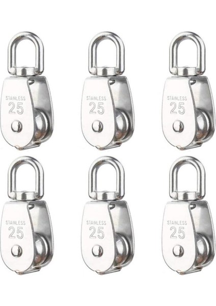 6 Paket M25 Kaldırma Tek Kasnak Silindiri, 304 Paslanmaz Çelik Tek Tekerlek Döner Kaldırma Halat Bloğu Tel Halat Için (Yurt Dışından)