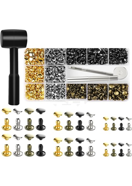 480 Deri Perçinler, Çift Kapak Perçinleri Tübüler 4 Renkler 3 Boyutlar Dıy Deri/zanaat Için Sabitleme Aletleri ile Metal Saplamalar (Yurt Dışından)