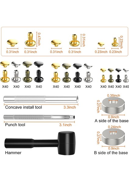 480 Deri Perçinler, Çift Kapak Perçinleri Tübüler 4 Renkler 3 Boyutlar Dıy Deri/zanaat Için Sabitleme Aletleri ile Metal Saplamalar (Yurt Dışından) indirimleri