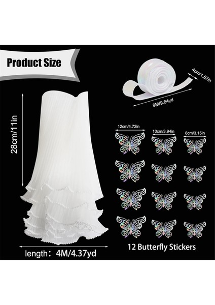 Beyaz Çiçek Sarma Kağıdı Kiti 4.37 Yarda Buketler Için Inci Dantel Örgü, Kurdeleler ve 3D Kelebeklerle Dalga Tül (Yurt Dışından) fırsatları