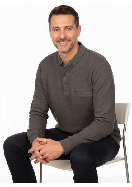 Erkek Kışlık Kazak Polo Yaka Oxford Fleto Cepli Dokulu Rahat Kesim Tam Kalıp modelleri