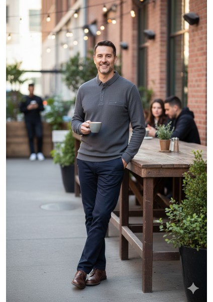 Erkek Kışlık Kazak Polo Yaka Oxford Fleto Cepli Dokulu Rahat Kesim Tam Kalıp fırsatları