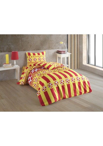 Sarı Kırmızı Taraftar Desenli Tek Kişilik Nevresim Takımı
